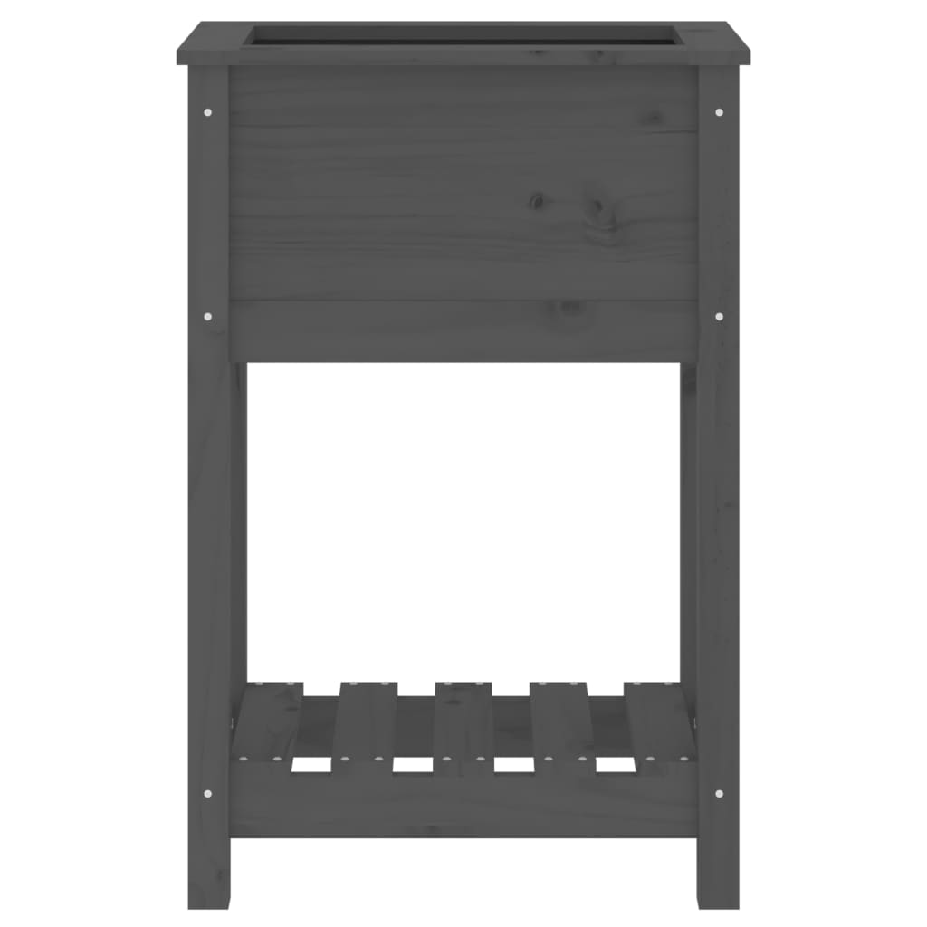 plantekasse med hylde 54x34,5x81 cm massivt fyrretræ grå