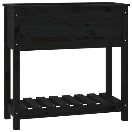 plantekasse med hylde 82,5x34,5x81 cm massivt fyrretræ sort