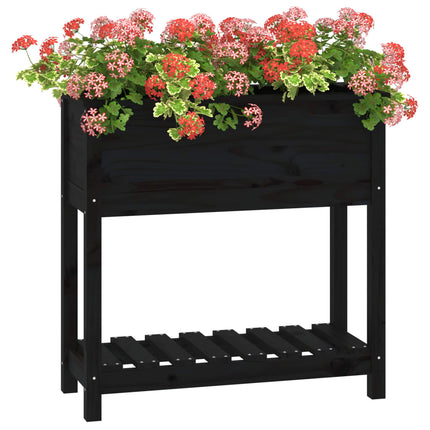 plantekasse med hylde 82,5x34,5x81 cm massivt fyrretræ sort