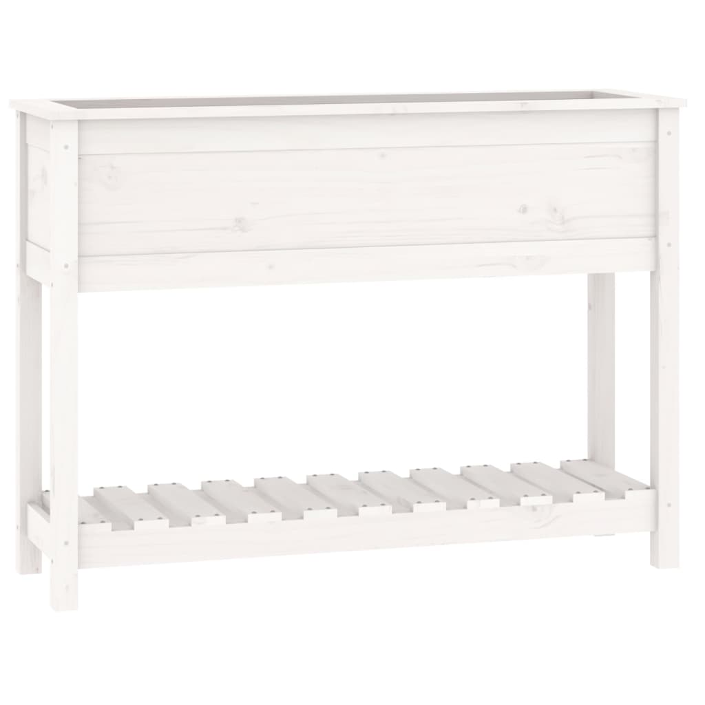 plantekasse med hylde 111,5x34,5x81 cm massivt fyrretræ hvid