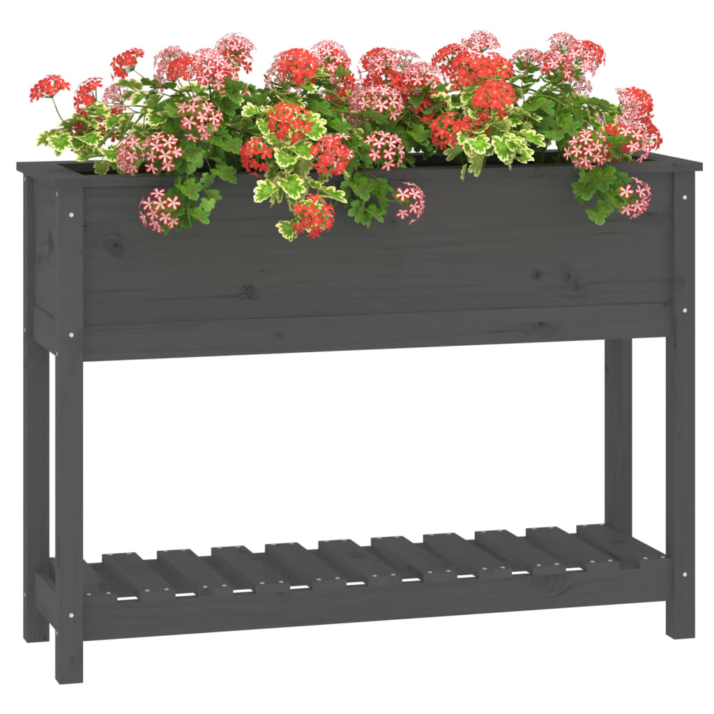 plantekasse med hylde 111,5x34,5x81 cm massivt fyrretræ grå