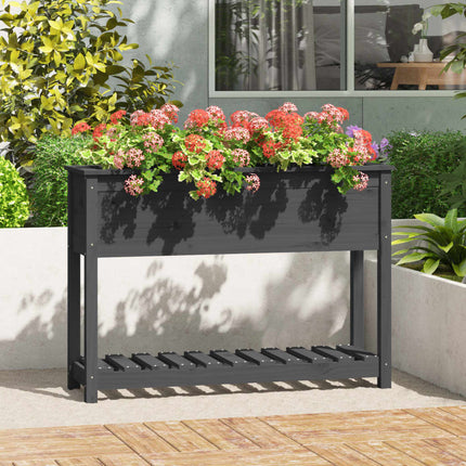 plantekasse med hylde 111,5x34,5x81 cm massivt fyrretræ grå