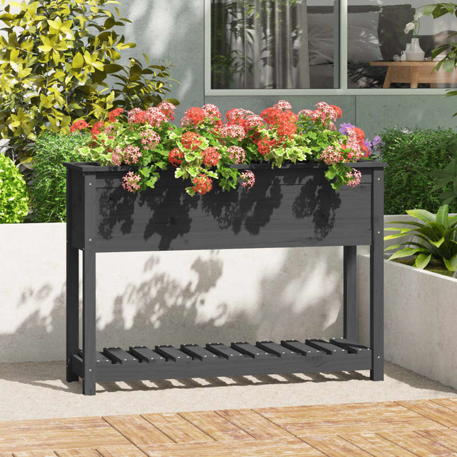 plantekasse med hylde 111,5x34,5x81 cm massivt fyrretræ grå