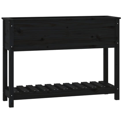 plantekasse med hylde 111,5x34,5x81 cm massivt fyrretræ sort