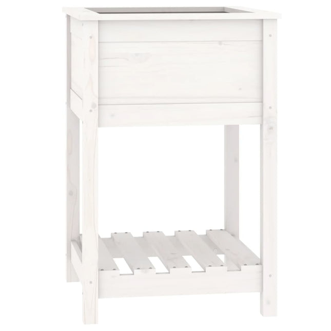 plantekasse med hylde 54x54x81 cm massivt fyrretræ hvid