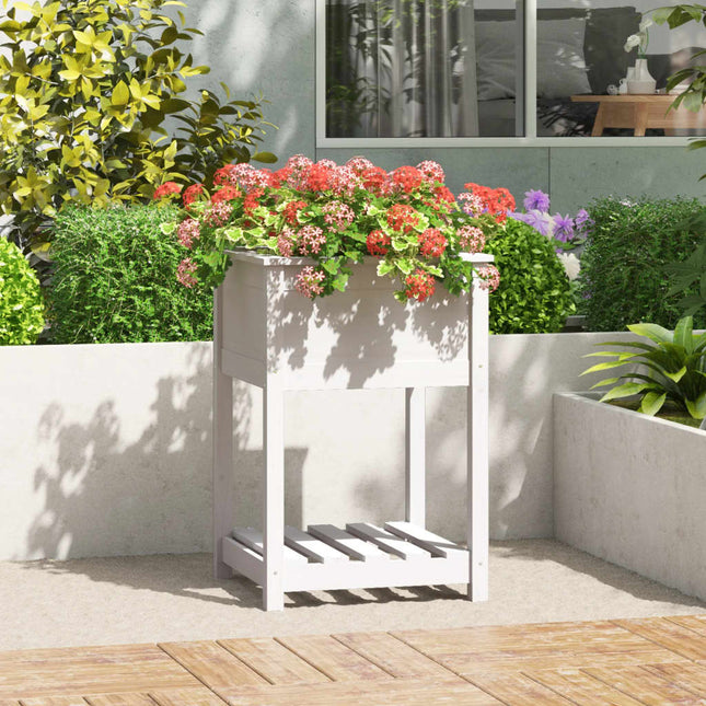 plantekasse med hylde 54x54x81 cm massivt fyrretræ hvid