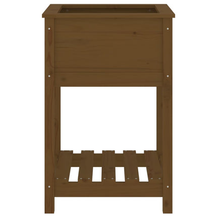 plantekasse med hylde 54x54x81 cm massivt fyrretræ gyldenbrun