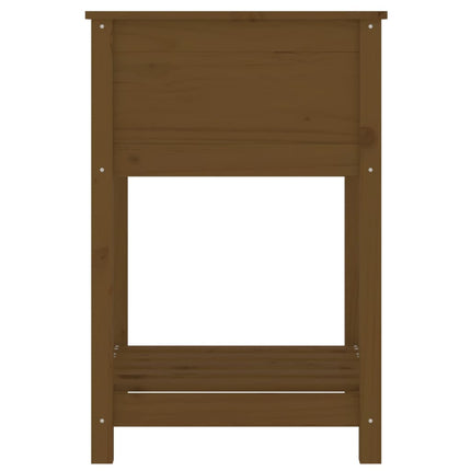 plantekasse med hylde 54x54x81 cm massivt fyrretræ gyldenbrun