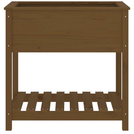 plantekasse med hylde 82,5x54x81 cm massivt fyrretræ gyldenbrun