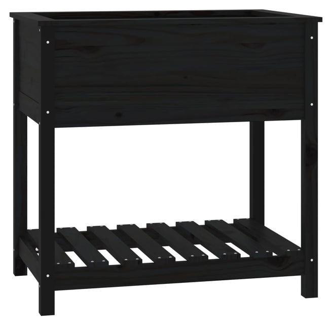 plantekasse med hylde 82,5x54x81 cm massivt fyrretræ sort