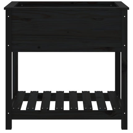 plantekasse med hylde 82,5x54x81 cm massivt fyrretræ sort