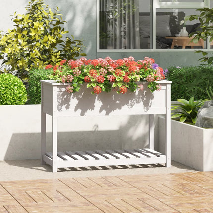 plantekasse med hylde 111,5x54x81 cm massivt fyrretræ hvid