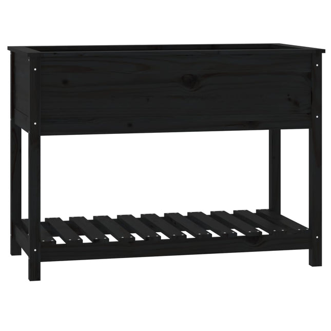 plantekasse med hylde 111,5x54x81 cm massivt fyrretræ sort