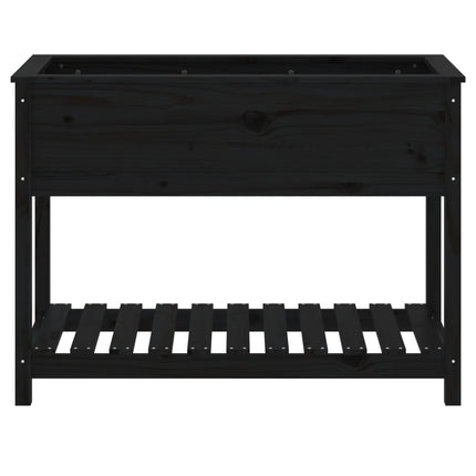 plantekasse med hylde 111,5x54x81 cm massivt fyrretræ sort