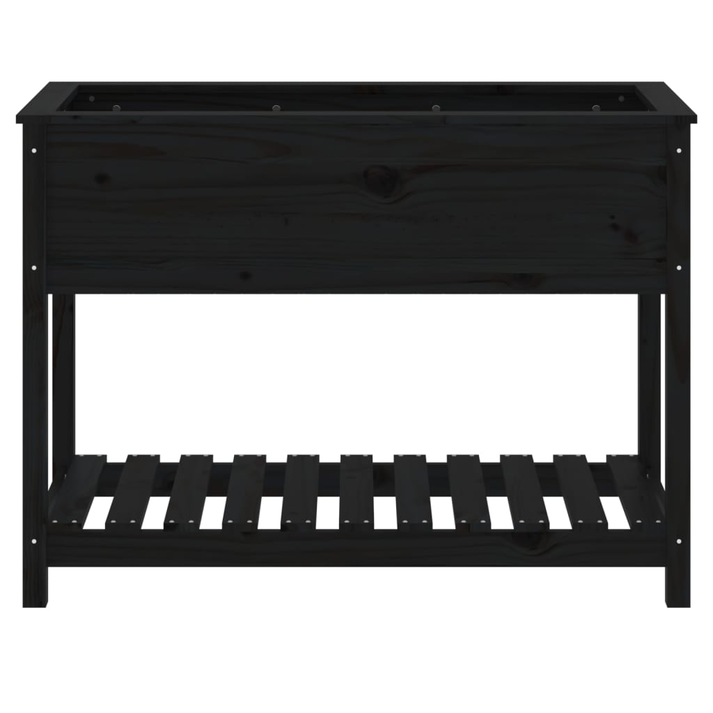 plantekasse med hylde 111,5x54x81 cm massivt fyrretræ sort