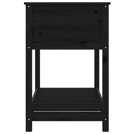 plantekasse med hylde 111,5x54x81 cm massivt fyrretræ sort