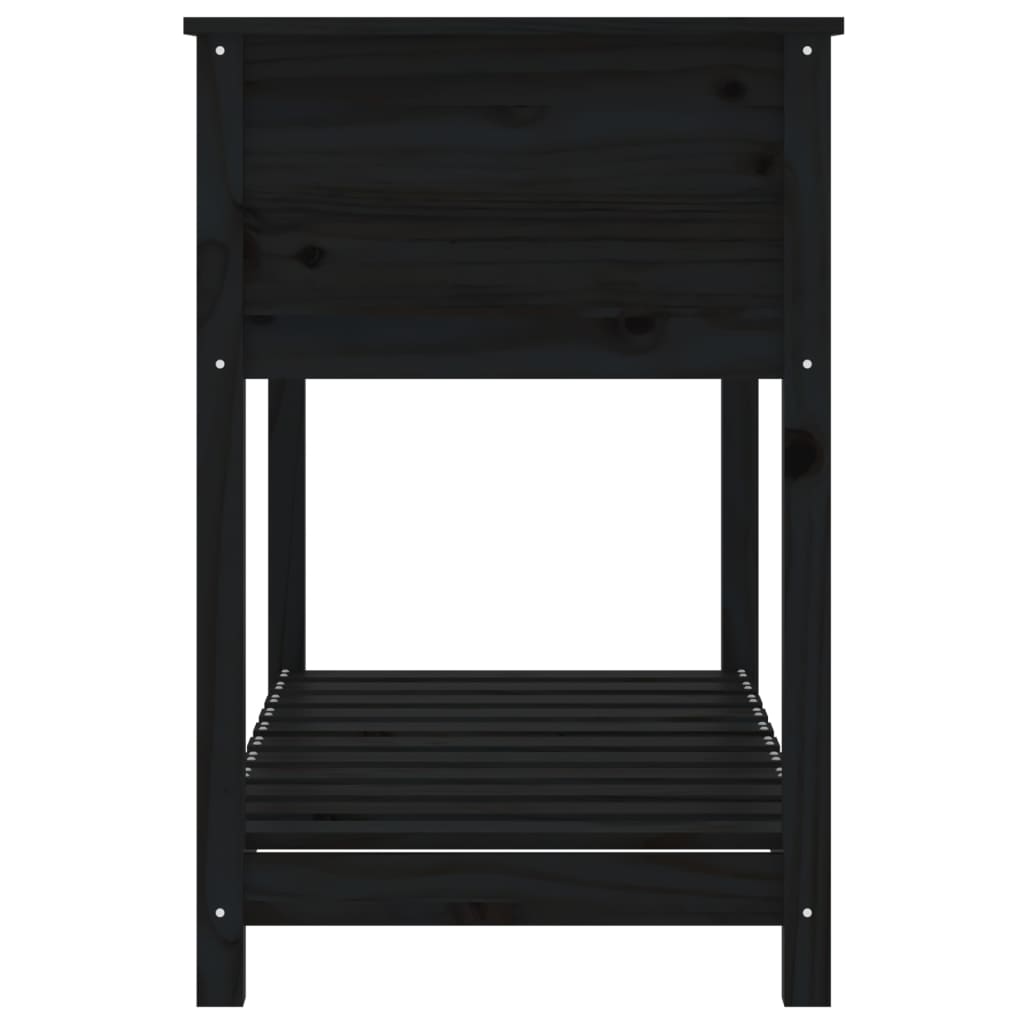 plantekasse med hylde 111,5x54x81 cm massivt fyrretræ sort