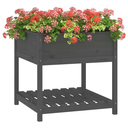plantekasse med hylde 82,5x82,5x81 cm massivt fyrretræ grå