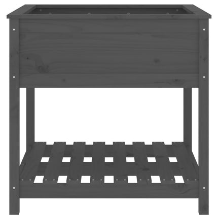 plantekasse med hylde 82,5x82,5x81 cm massivt fyrretræ grå