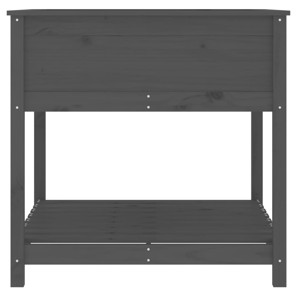 plantekasse med hylde 82,5x82,5x81 cm massivt fyrretræ grå