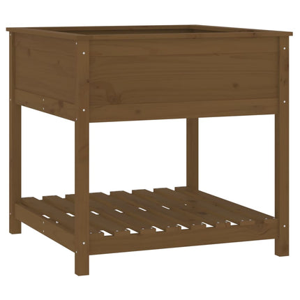 plantekasse med hylde82,5x82,5x81cm massivt fyrretræ gyldenbrun