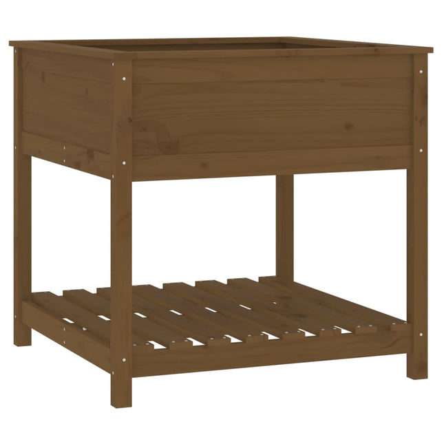 plantekasse med hylde82,5x82,5x81cm massivt fyrretræ gyldenbrun