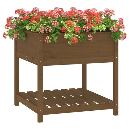 plantekasse med hylde82,5x82,5x81cm massivt fyrretræ gyldenbrun
