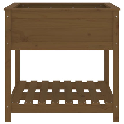 plantekasse med hylde82,5x82,5x81cm massivt fyrretræ gyldenbrun