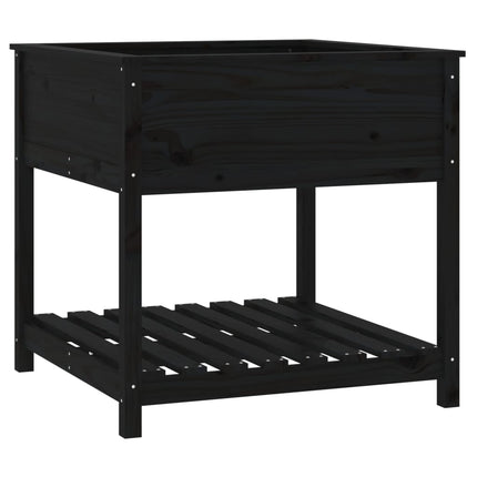 plantekasse med hylde 82,5x82,5x81 cm massivt fyrretræ sort