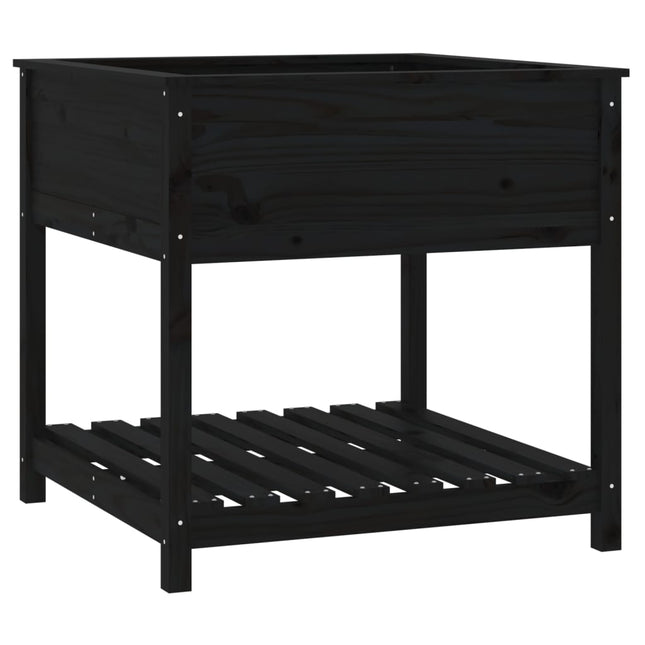 plantekasse med hylde 82,5x82,5x81 cm massivt fyrretræ sort