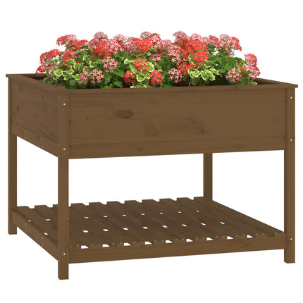plantekasse med hylde 111,5x111,5x81 cm massivt fyrretræ brun