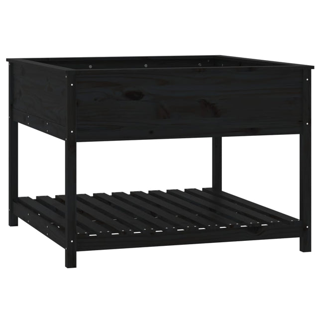 plantekasse med hylde 111,5x111,5x81 cm massivt fyrretræ sort