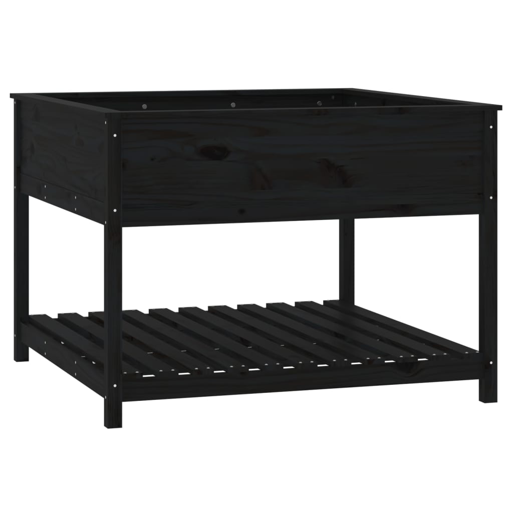 plantekasse med hylde 111,5x111,5x81 cm massivt fyrretræ sort