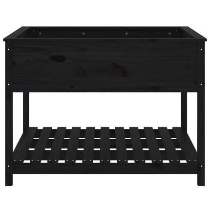 plantekasse med hylde 111,5x111,5x81 cm massivt fyrretræ sort