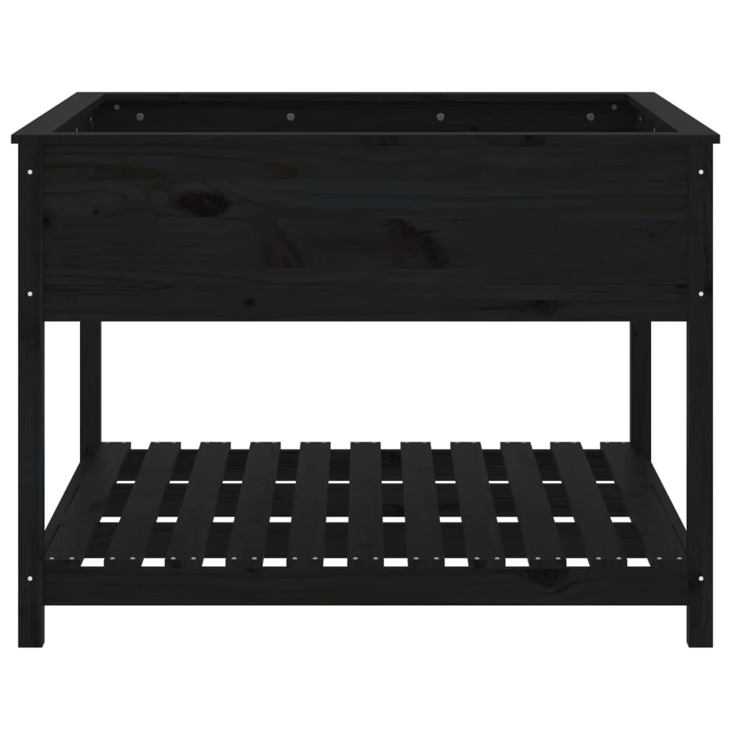 plantekasse med hylde 111,5x111,5x81 cm massivt fyrretræ sort