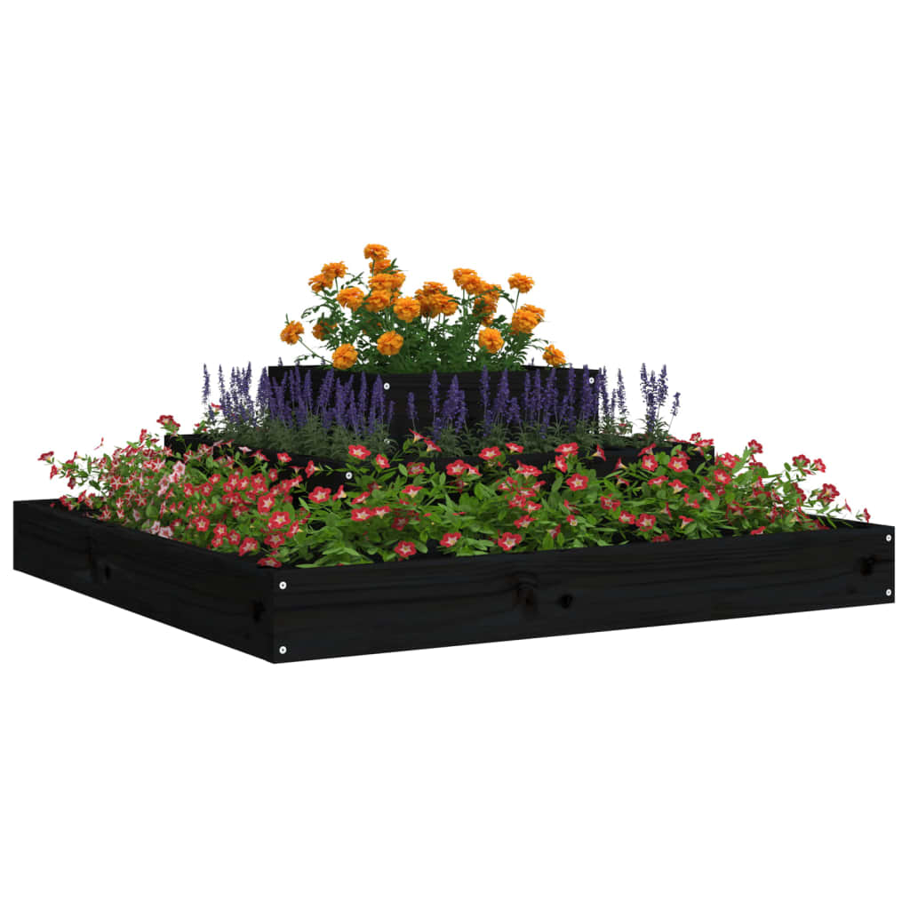 plantekasse 80x80x27 cm massivt fyrretræ sort
