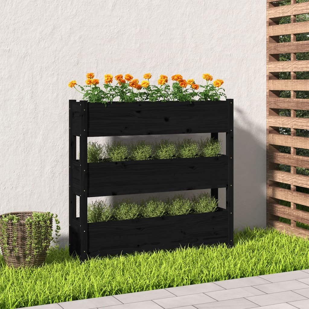 plantekasse 112x25x104,5 cm massivt fyrretræ sort