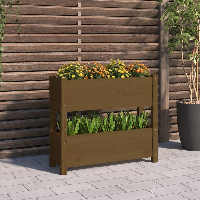 plantekasse 77x25x66 cm massivt fyrretræ gyldenbrun