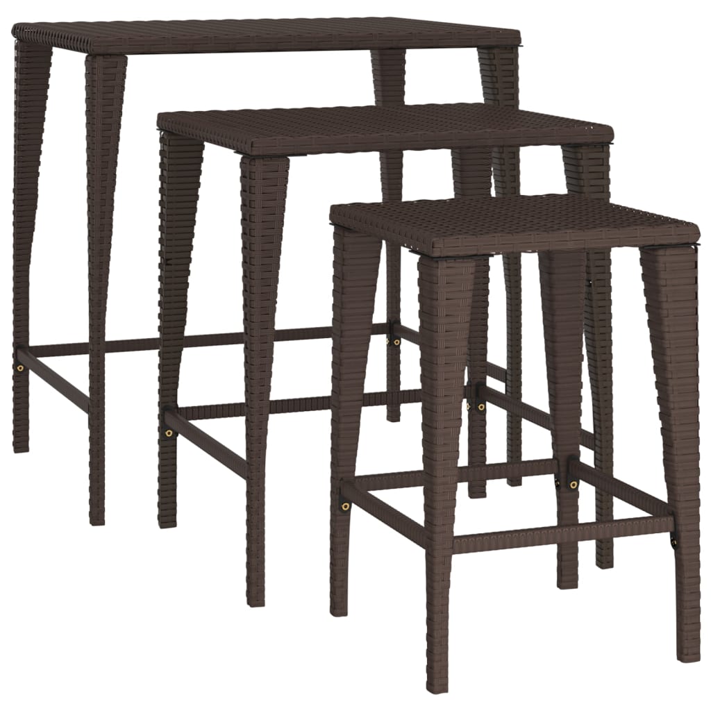 indskudsborde 3 stk. polyrattan brun