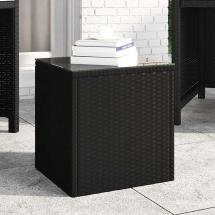 sidebord 40x37x40,5 cm polyrattan og hærdet glas sort