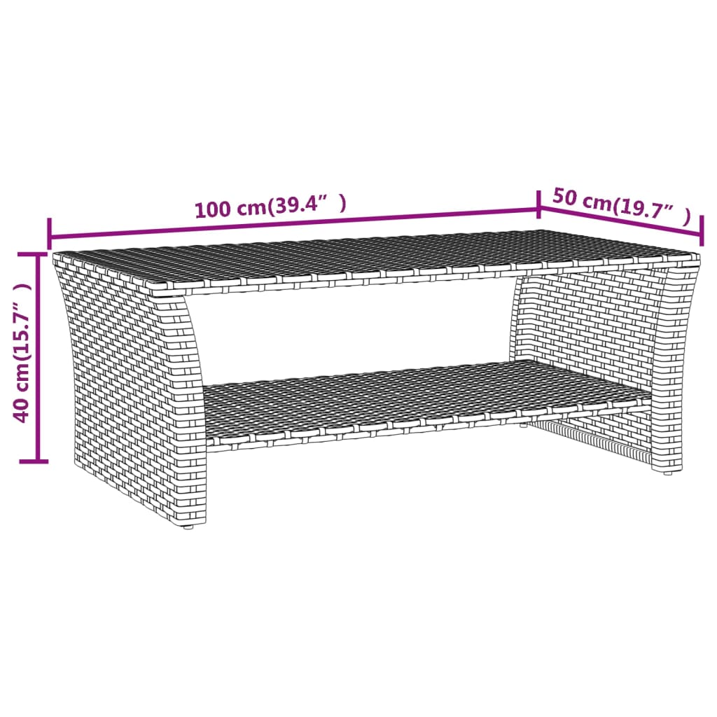 sofabord 100x50x40 cm polyrattan sort
