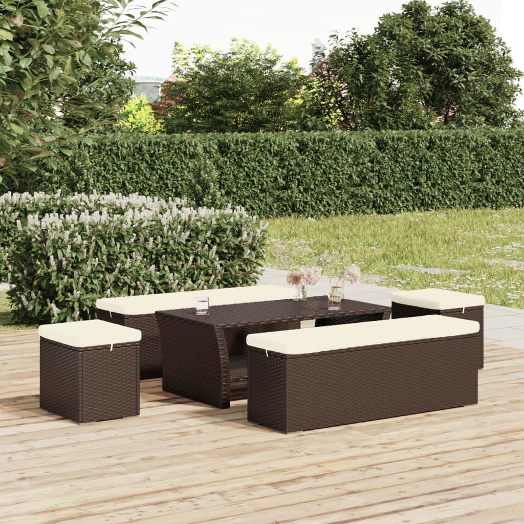 ottoman med hynde 40x30x40 cm polyrattan brun