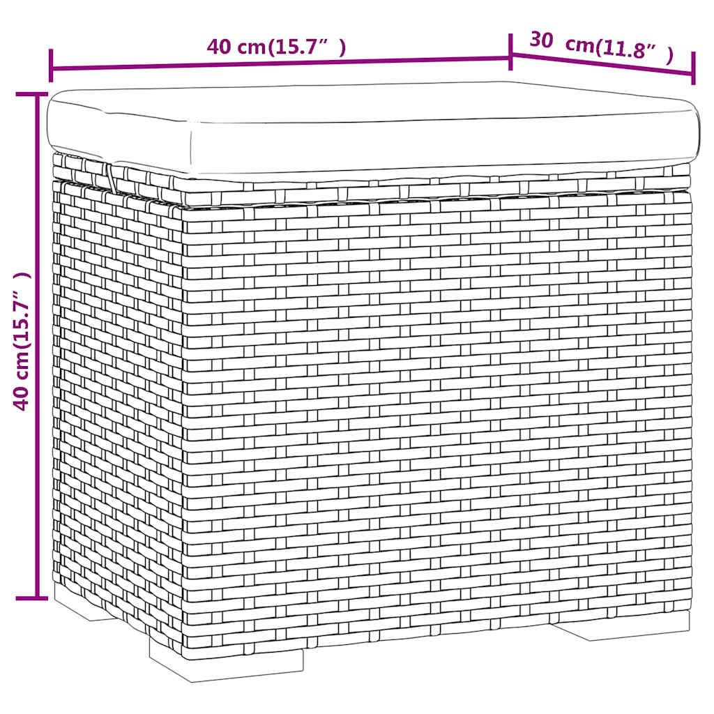 ottoman med hynde 40x30x40 cm polyrattan brun