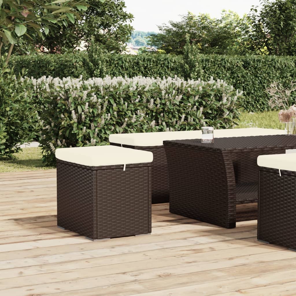 ottoman med hynde 40x30x40 cm polyrattan brun