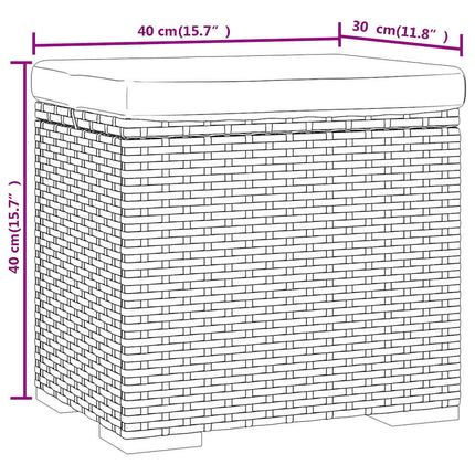 ottomaner med hynder 2 stk. 40x30x40 cm polyrattan brun