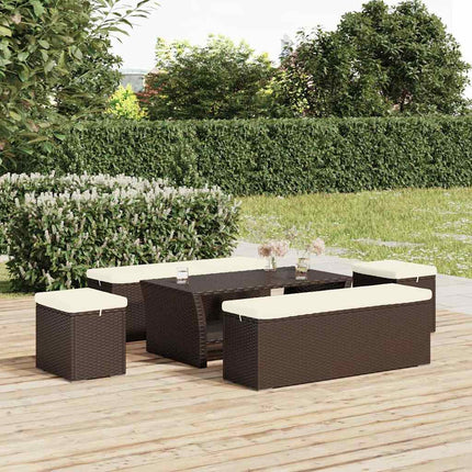 ottomaner med hynder 2 stk. 40x30x40 cm polyrattan brun