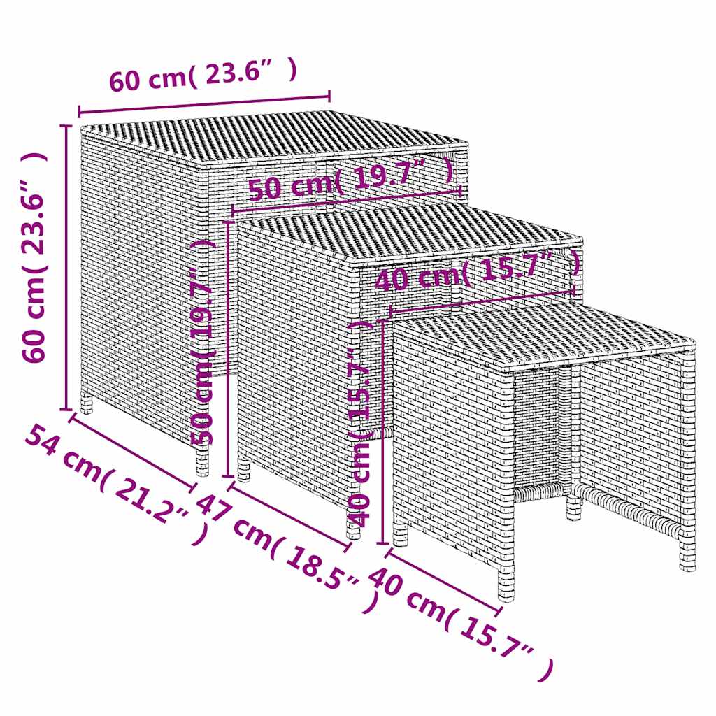 indskudsborde 3 stk. polyrattan sort