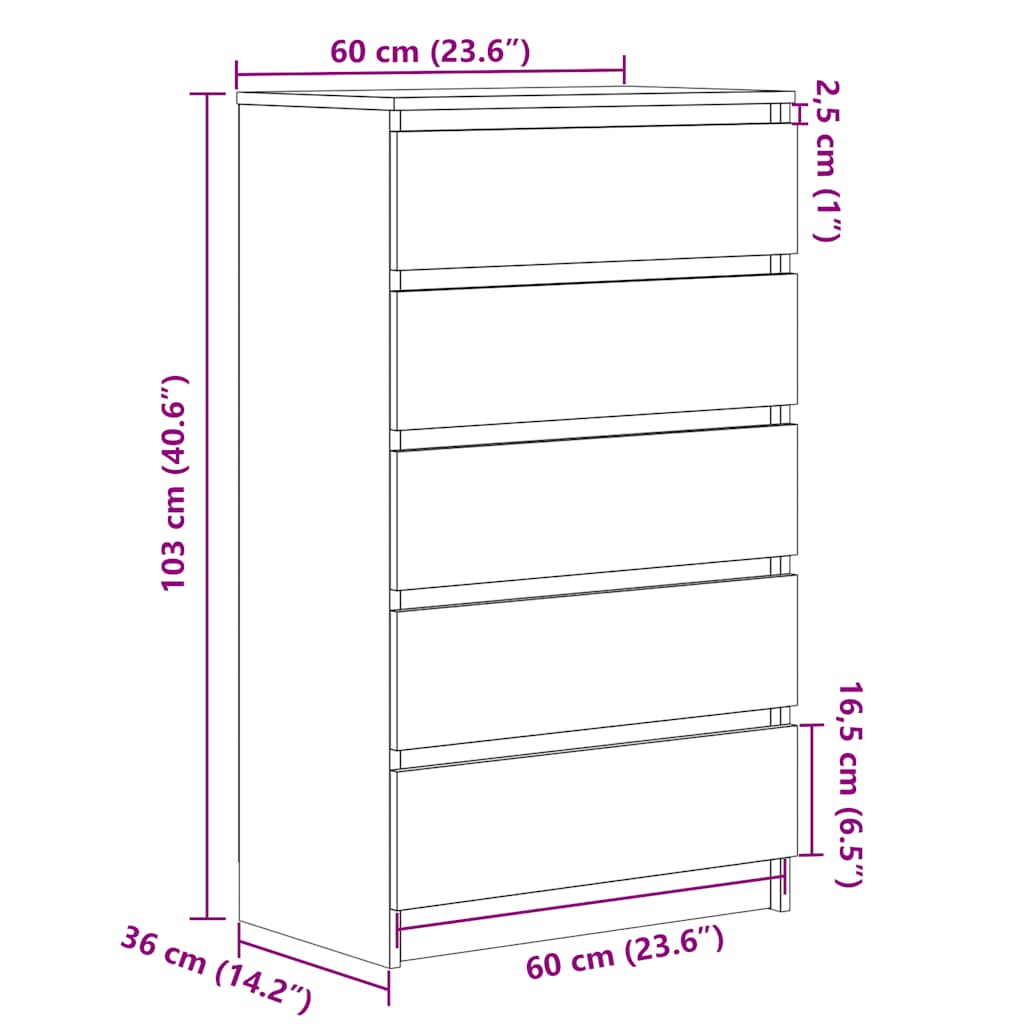 skuffeskab 60x36x103 cm konstrueret træ sort