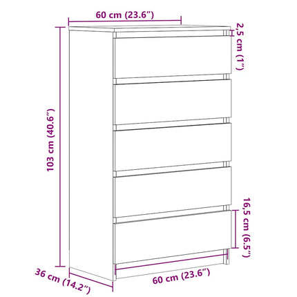 kommode 60x36x103 cm konstrueret træ røget egetræsfarve