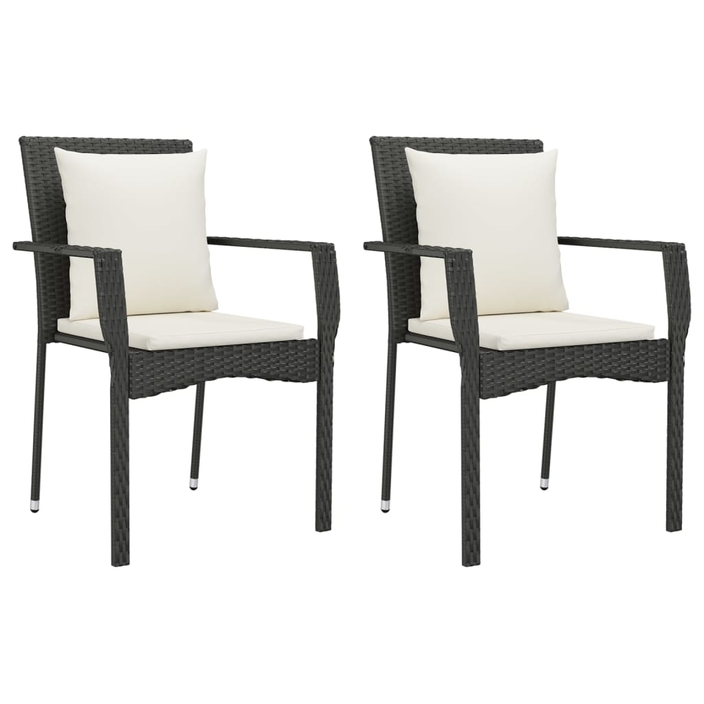 havestole med hynder 2 stk. polyrattan sort